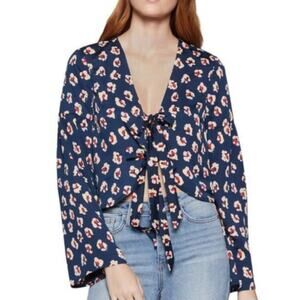 BCBGeneration Splatter-Print Tie-Front Top Blue Medium